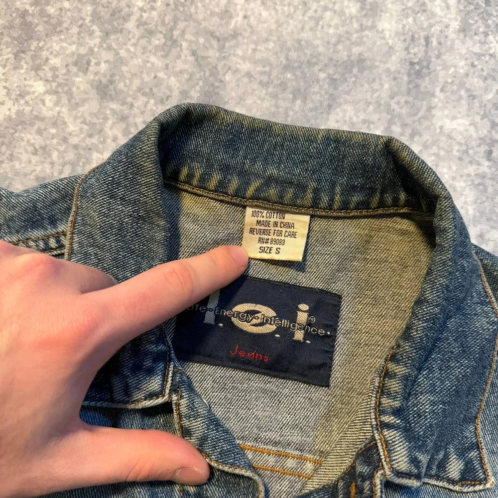 Y2K L.E.I. Womens Vintage Denim Trucker Jacket Blue 100% Cotton Size Small‎ Crop